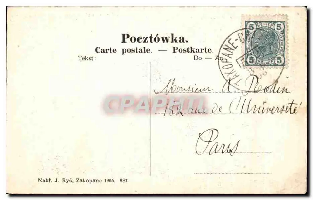 Dolina Kościeliska. Tatras. — Editor J. Ryś, Zakopane, n° 987 - Verso