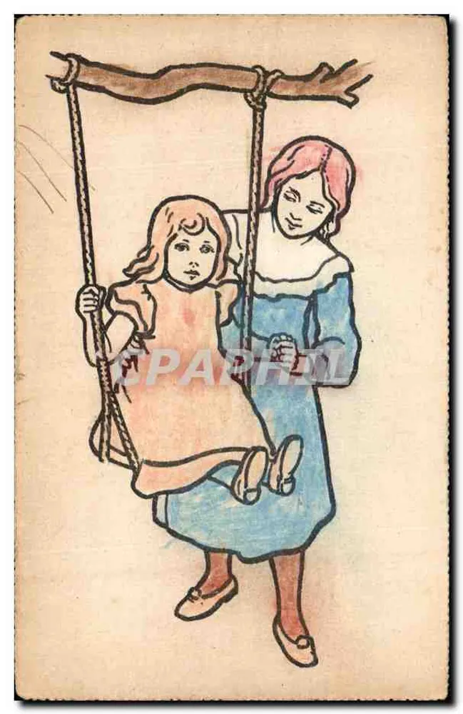 Mulher segurando uma menina em um balancin — ilustração colorida — sem editor ou número visível - Frente