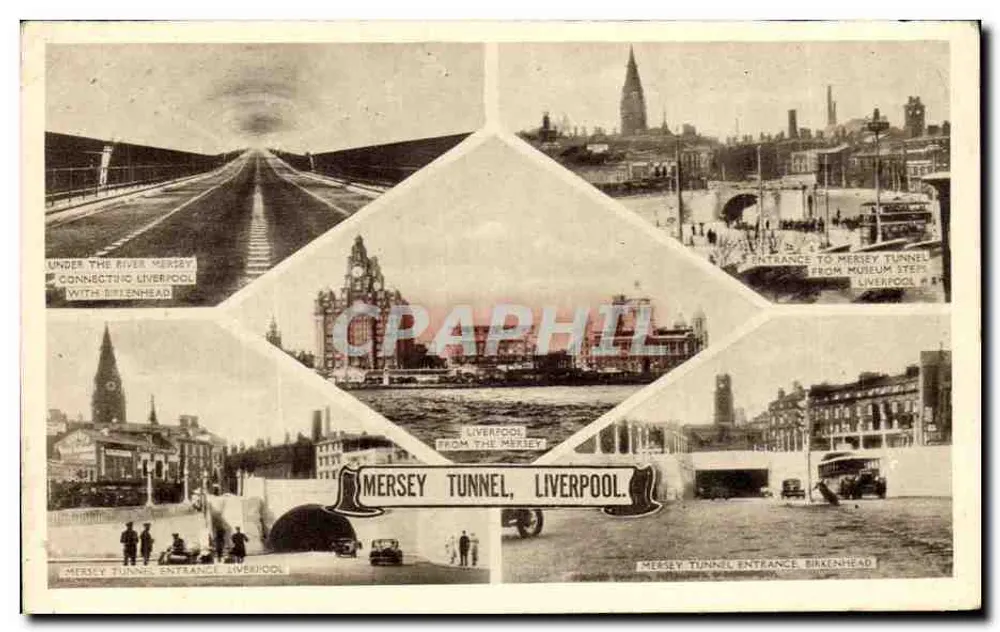 Mersey Tunnel, Liverpool — vue composite de l'entrée et du tunnel — éditeur non identifié - Voorkant