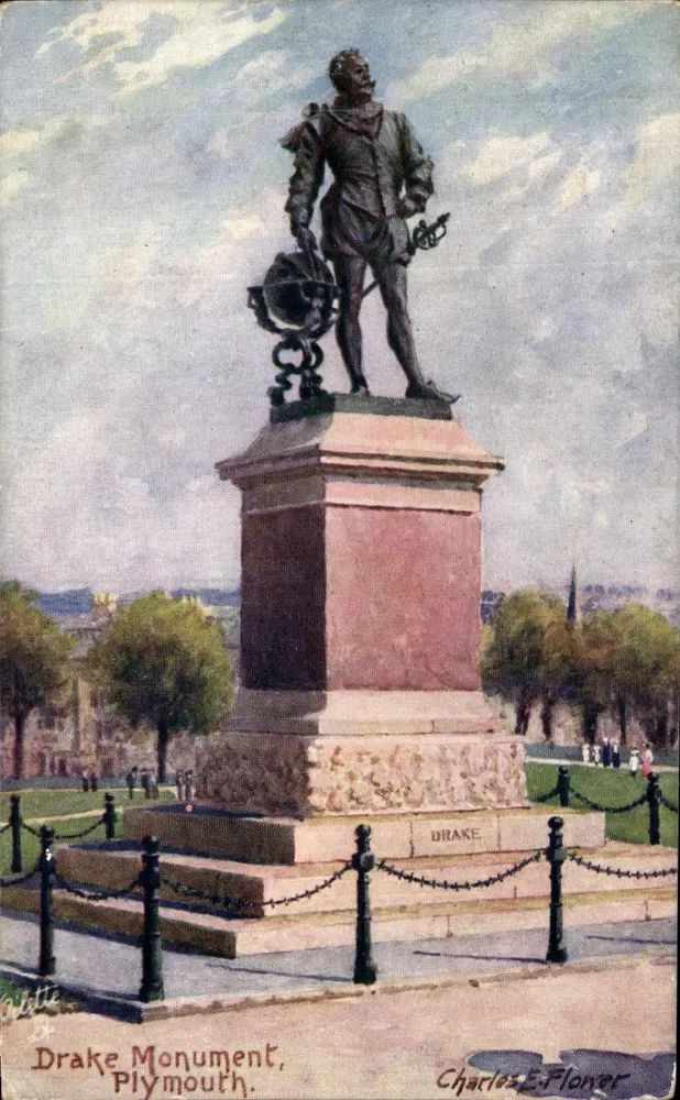 Drake-monument, Plymouth — beeld van Sir Francis Drake — Charles E. Floner - Voorkant