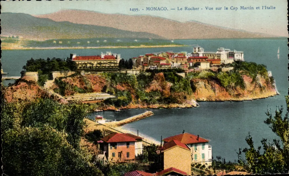 Monaco — Der Felsen — Aussicht auf den Cap Martin und Italien — Verlag La Cigogne, Nr. 1495 - Vorderseite