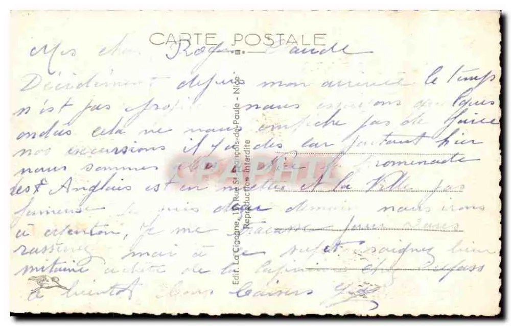 Monaco — Der Felsen — Aussicht auf den Cap Martin und Italien — Verlag La Cigogne, Nr. 1495 - Rückseite