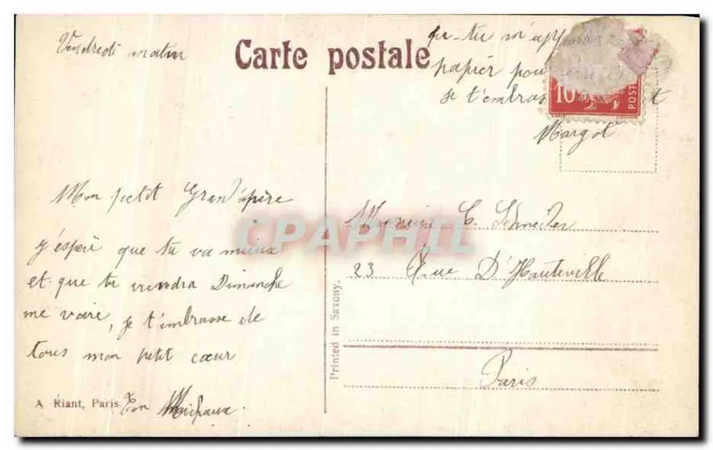 Frau mit Kind — Fotostudio — Verlag A. Riant, Paris, Nr. 1323/2 - Rückseite