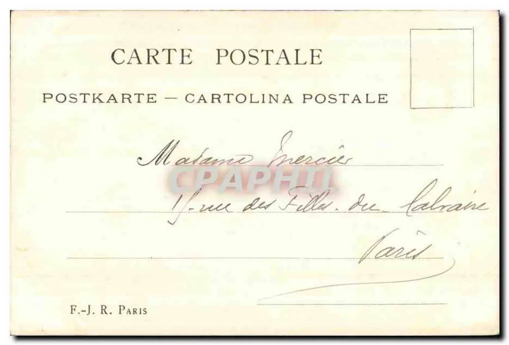 Carta postal multilingue — F.-J. R. Paris — número de série não visível - Verso
