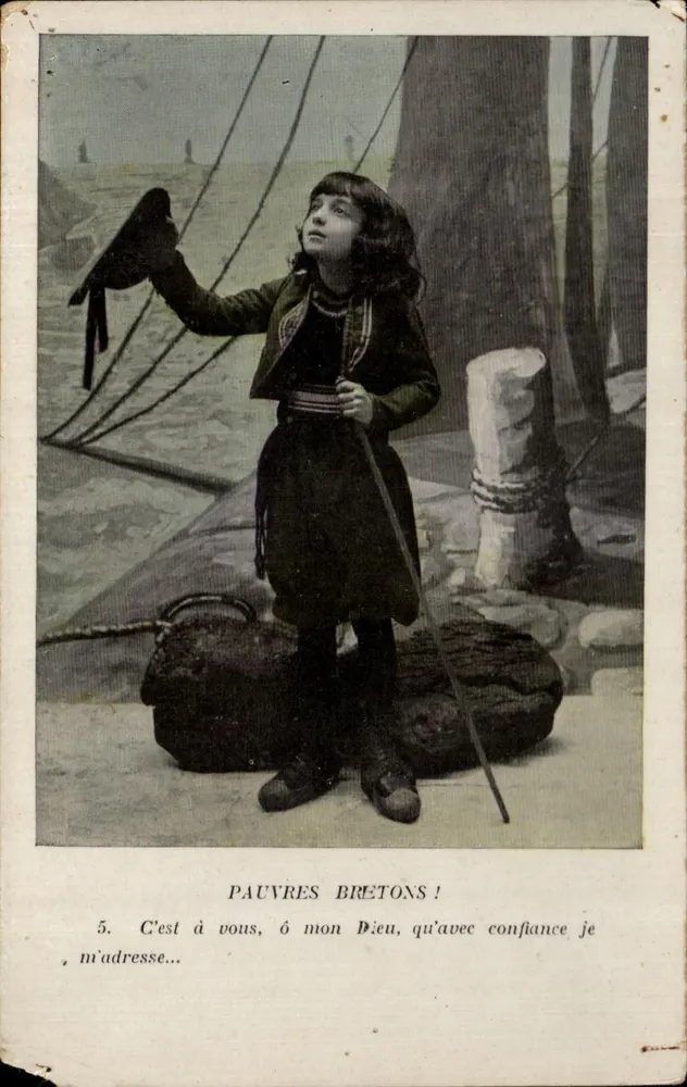 Pauvres Bretons ! — scène de mer avec enfant tenant un chapeau — éditeur imprimeur non visible, n°5 - Vorderseite