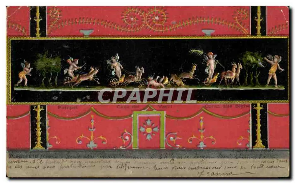 Decoração da Casa dei Vettii em Pompéia — fresco da caça aos cervos — editor desconhecido, número de série não visível - Frente