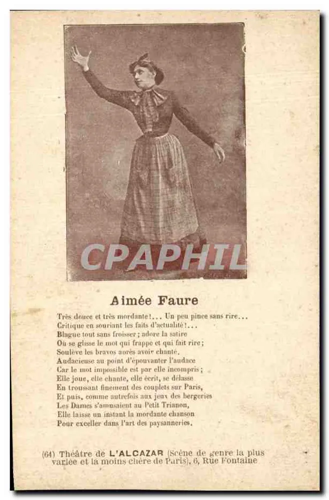 Aimée Faure — Szene im Theater L'Alcazar — Verleger/Drucker nicht sichtbar - Vorderseite