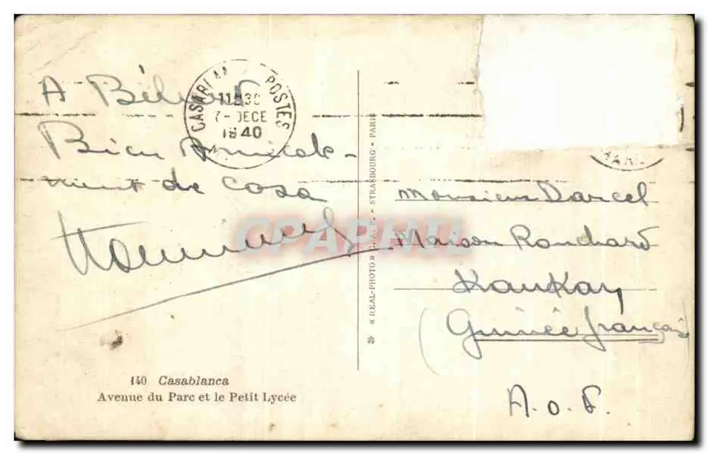 Casablanca — Luftaufnahme der Stadt und des Hafens — Verlag Cap - Rückseite