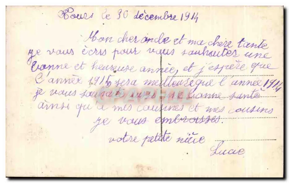 Junge Frau mit Blumenstrauß — Frohes Neues Jahr — Myrka d'Étoire, n°136 - Rückseite