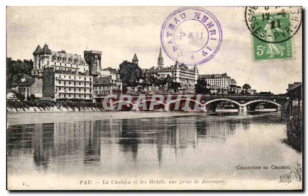 PAU — Schloss und Hotels, Blick aus Jurangon — Schloss Henri - Vorderseite