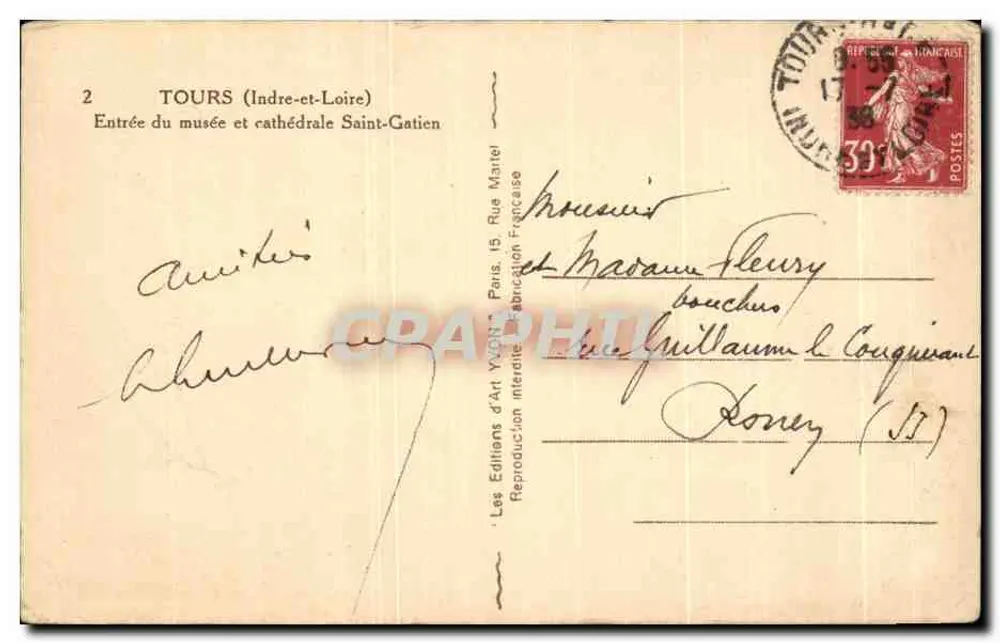 Tours — Eingang zum Museum und zur Kathedrale Saint-Gatien — Les Éditions d'Art Yvon - Rückseite