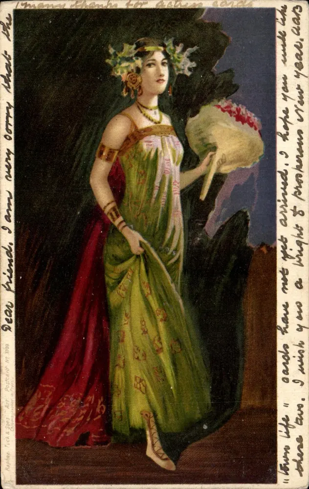 Frau in grünem und rotem Kleid — Verlag Raphael Tuck & Sons — Nr. 309 - Vorderseite