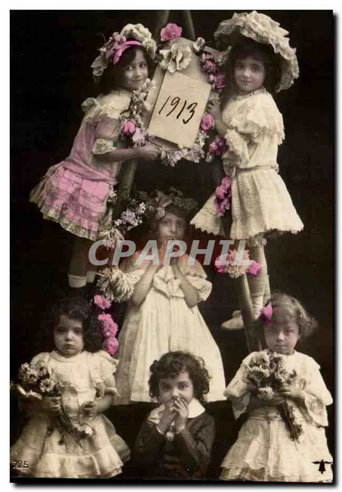Fünf junge Mädchen in Festkleidern — 1913 — Verlag unbekannt - Vorderseite