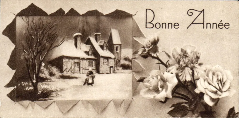 Vila nevada — Boa Ano — cartão postal de Natal - Frente