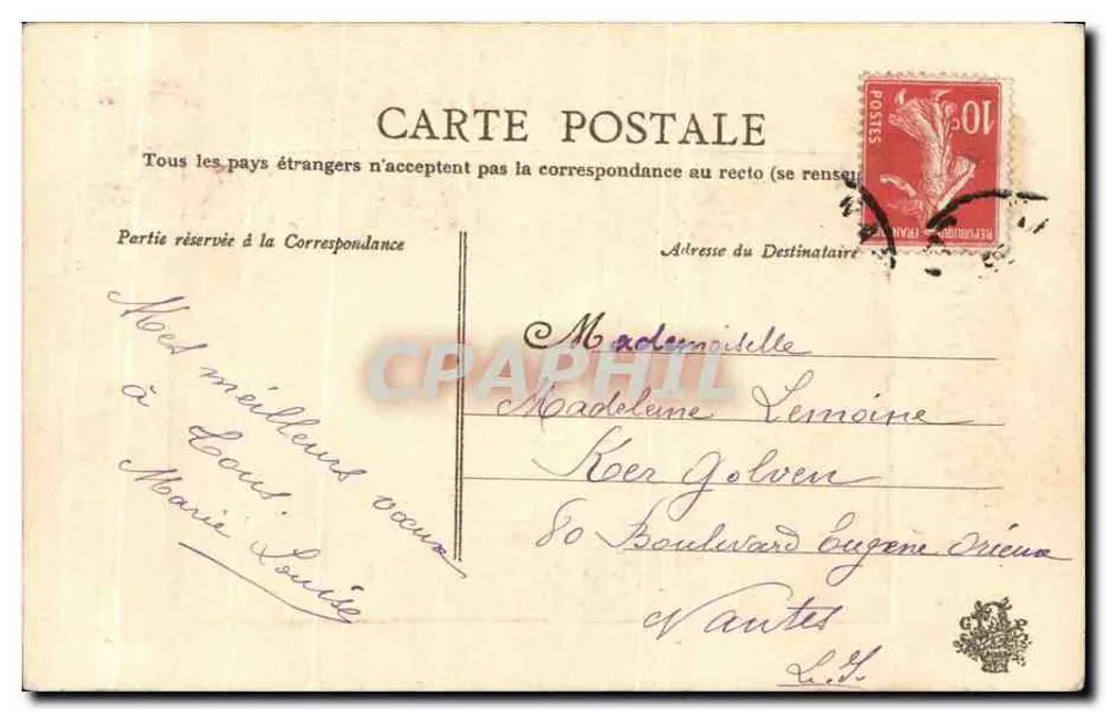 Paysage de rivière avec cyprès — Souhaits sincères — éditeur non visible - Verso