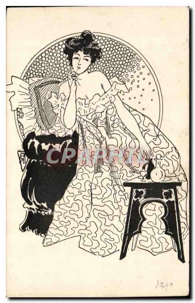 Elegante Frau in gestreifter Kleidung — Art Nouveau-Stil — unbekannter Verlag, Nr. 1200 - Vorderseite