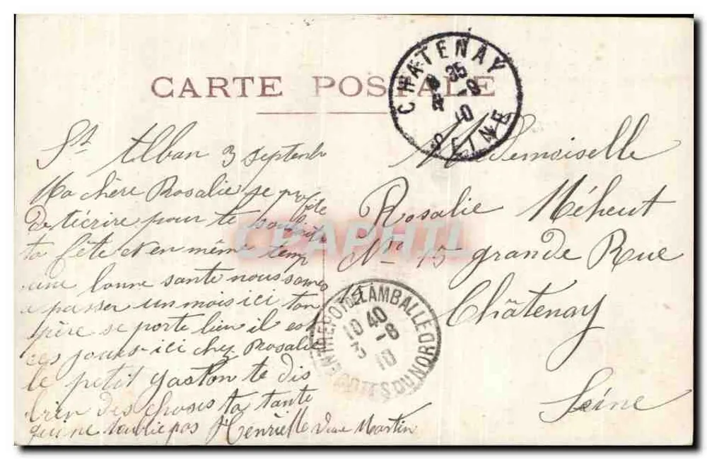 Frau in dunktem Kleid — mit Blumenstrauß und Text 'Bonne Fête' — Verlag 4411c - Rückseite