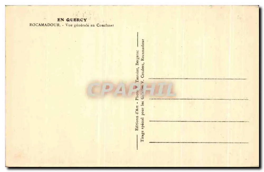 Rocamadour — Vista generale al Conchant — Éditions d'Art Tassaint, Conchanc - Verso