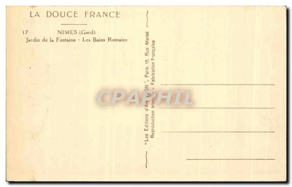 Jardin de la Fontaine - Les Bains Romains — Nîmes (Gard) — Verlag: Les Éditions d'Art 'VON' — Nr. 17 - Rückseite