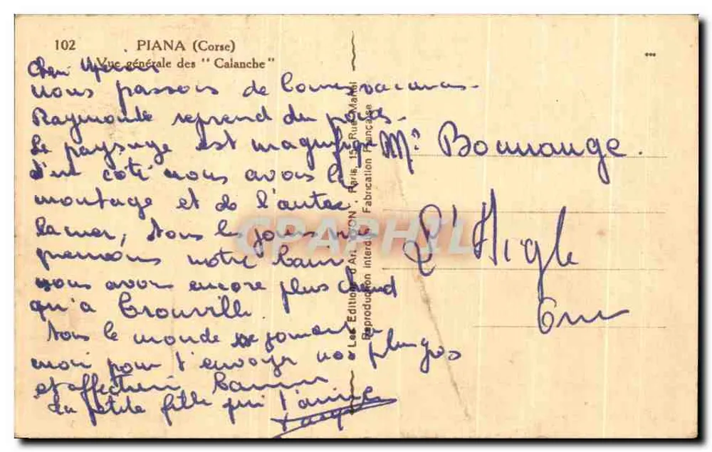 Piana (Korsika) — Allgemeiner Blick auf die 'Calanche' — Les Editions Art. CON, Paris - Rückseite