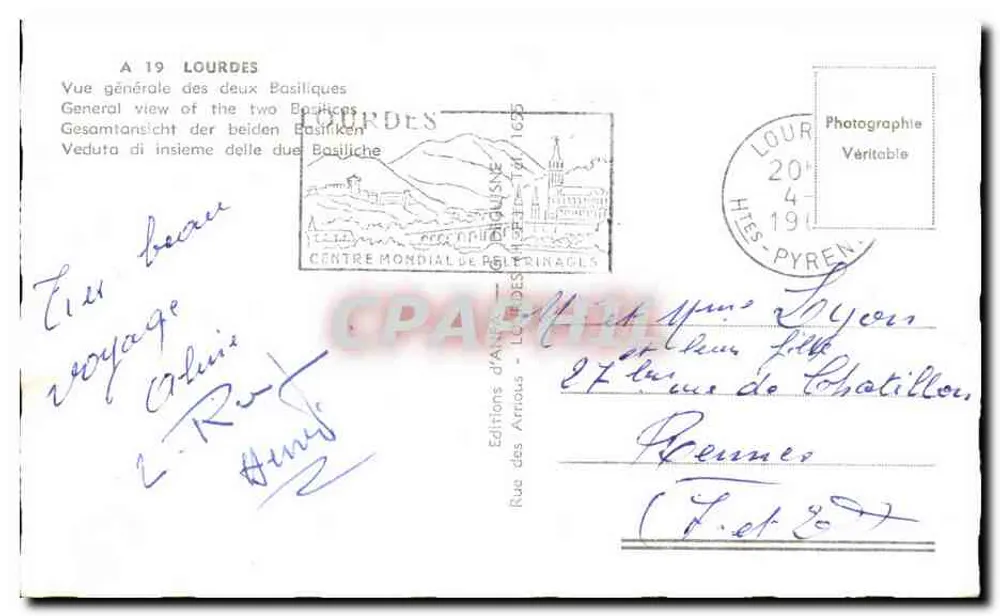 Lourdes — Vista geral das duas Basílicas — Éditions d'Arròs - Verso