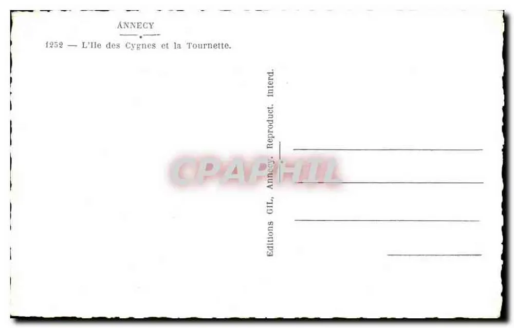Annecy — Ansicht der Insel der Schwäne und der Tournette — Editions GIL, Annecy - Rückseite