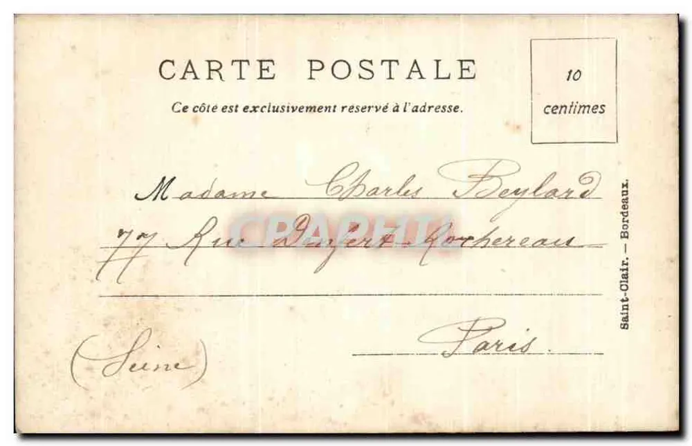 Trzy kobiety na balkonie — Clamoros, 1 lipca 1910 — wydawca Saint-Clair-Clair, Bordeaux - Rewers