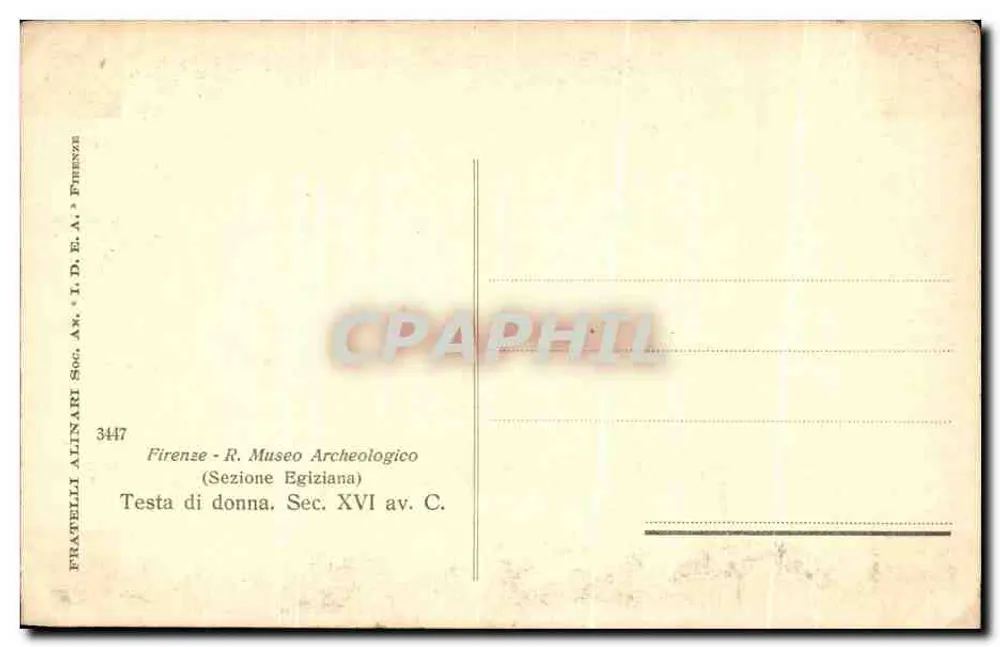 Hoofd van vrouw — Egypte, 16e eeuw v.Chr. — Fratelli Alinari, n° 3447 - Achterkant