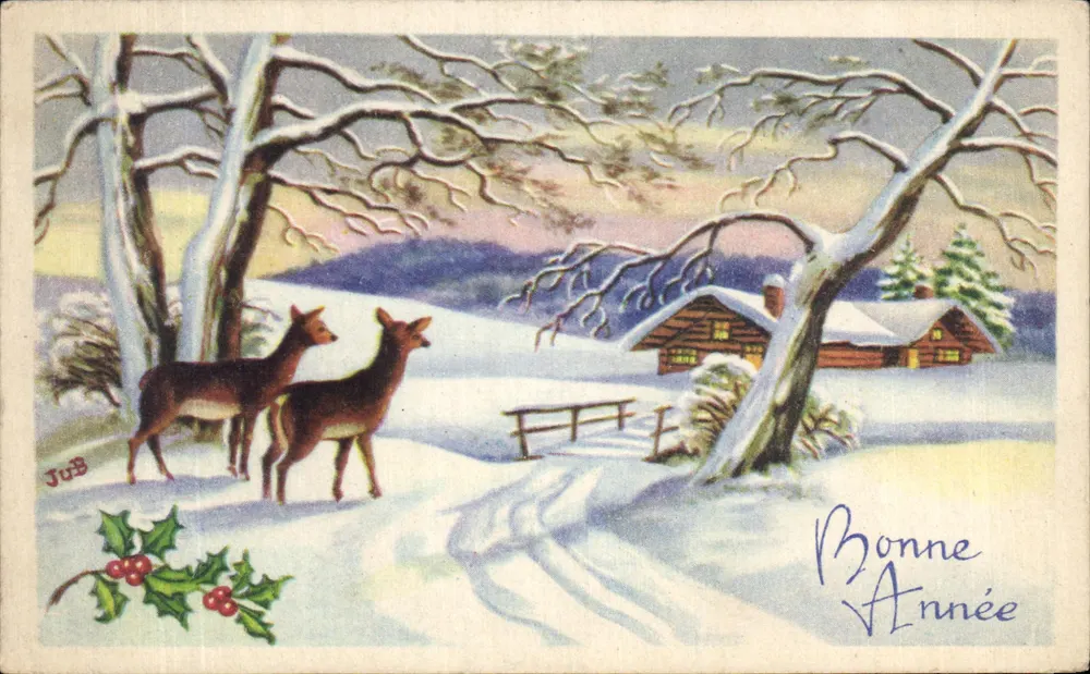 Zwei Hirsche in einer Winterlandschaft — M.D. Paris, Serie 1275 - Vorderseite