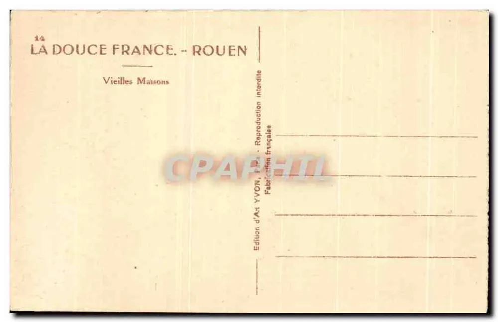 Rouen — Velhas Casas — Edição de Arte YVON, Rouen - Verso