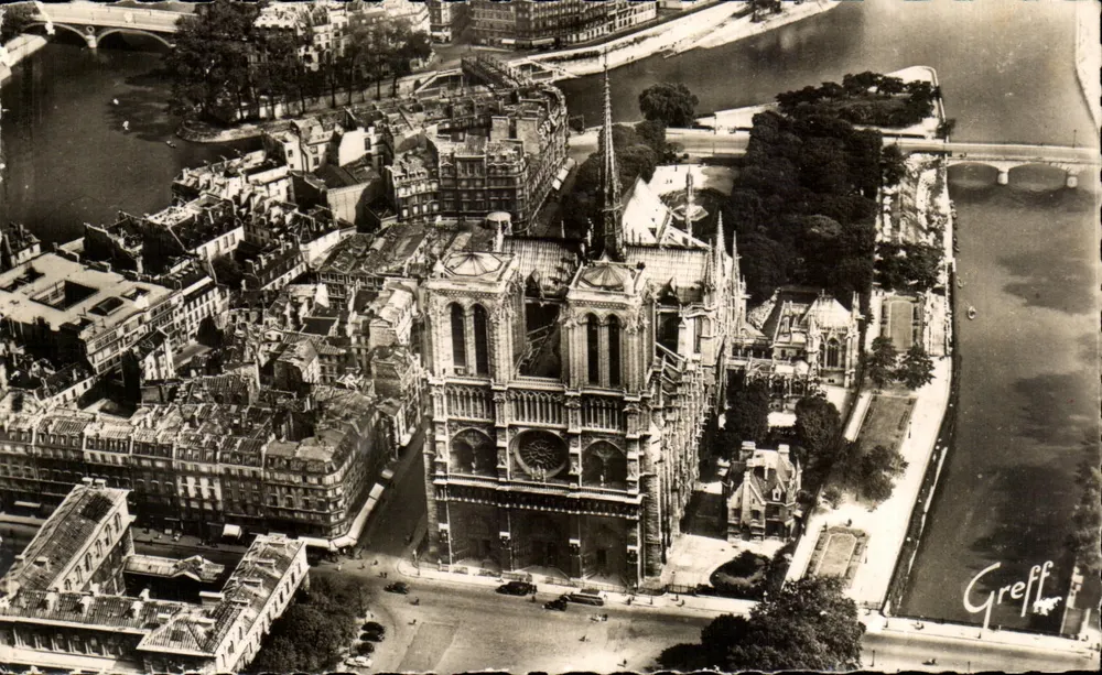 Notre-Dame de Paris — Île-de-la-Cité — Luftaufnahme — Verlag Greff, Paris - Vorderseite