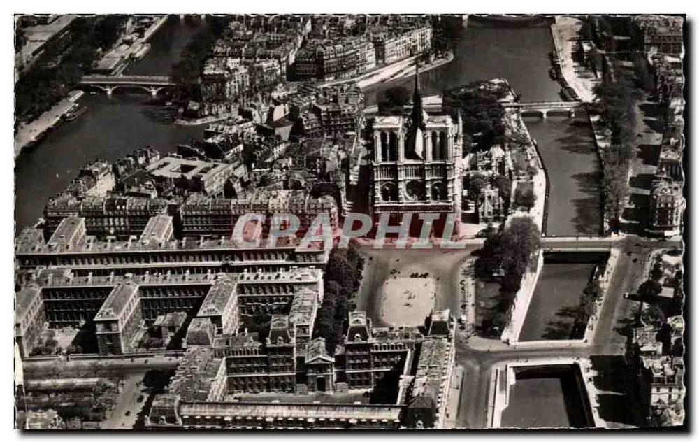 Paris — Luftbild der Cité und der Kathedrale Notre-Dame — Éditions du Globe - Vorderseite