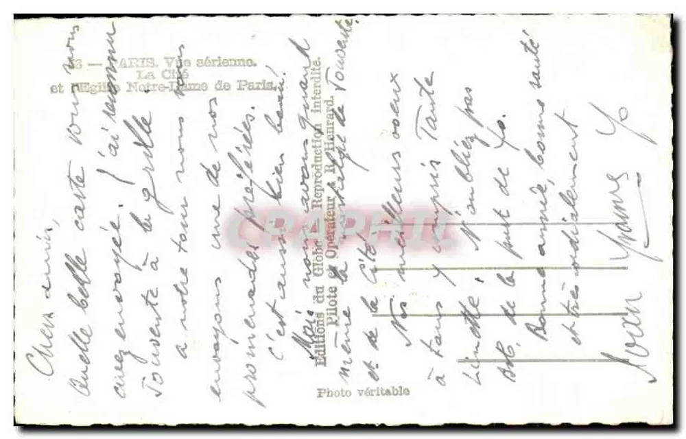 Paris — Luftbild der Cité und der Kathedrale Notre-Dame — Éditions du Globe - Rückseite