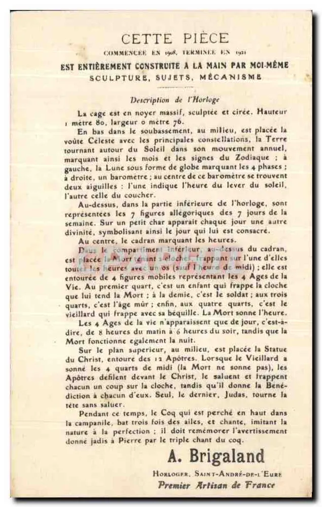 Relógio astronômico — escultura monumental — A. Brigaland, Saint-André-de-l'Eure - Verso