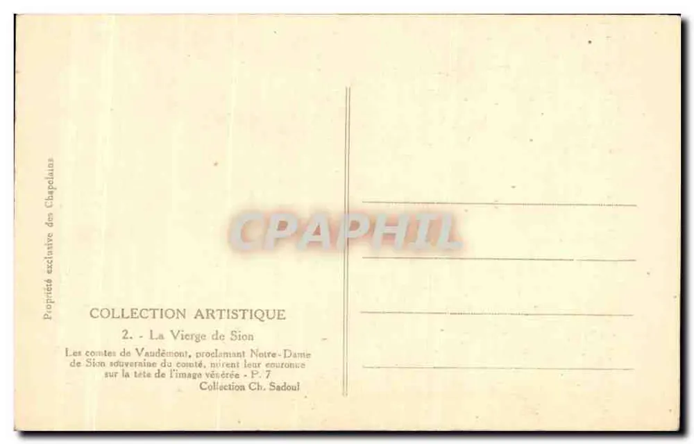 Notre-Dame de Sion — Wunderbare, verehrte Bild — Künstlerische Sammlung Ch. Sadoul - Rückseite
