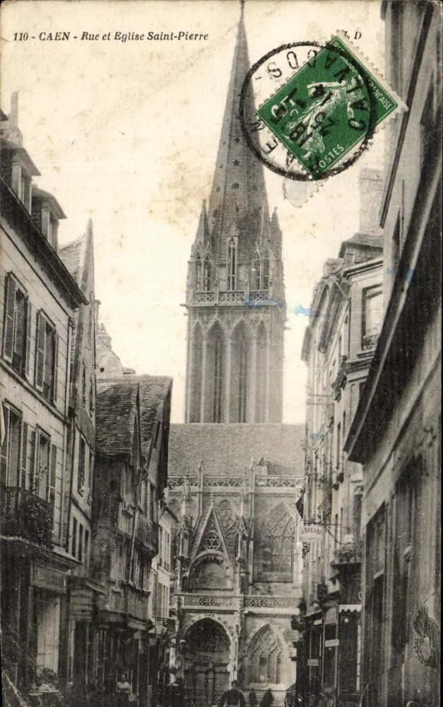 Caen - Rue et Église Saint-Pierre — éditeur impr. sur la carte, n° 110 - Frente