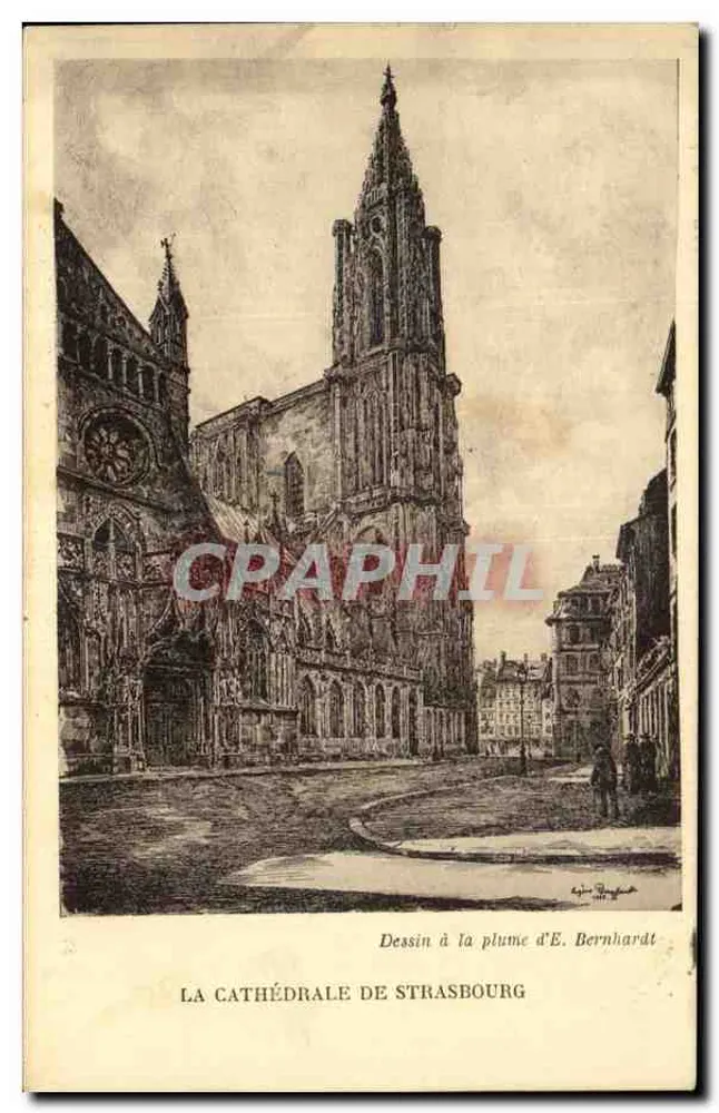 A Catedral de Estrasburgo — desenho a pena de E. Bernhardt - Frente