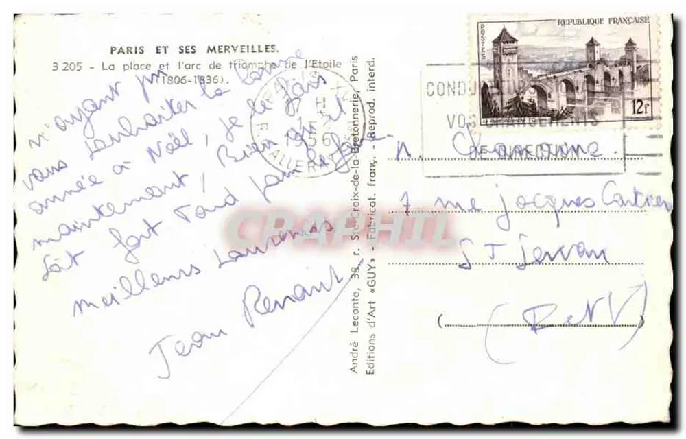 Paris — Arc de Triomphe de l'Étoile — Éditions d'Art GUY - Rückseite