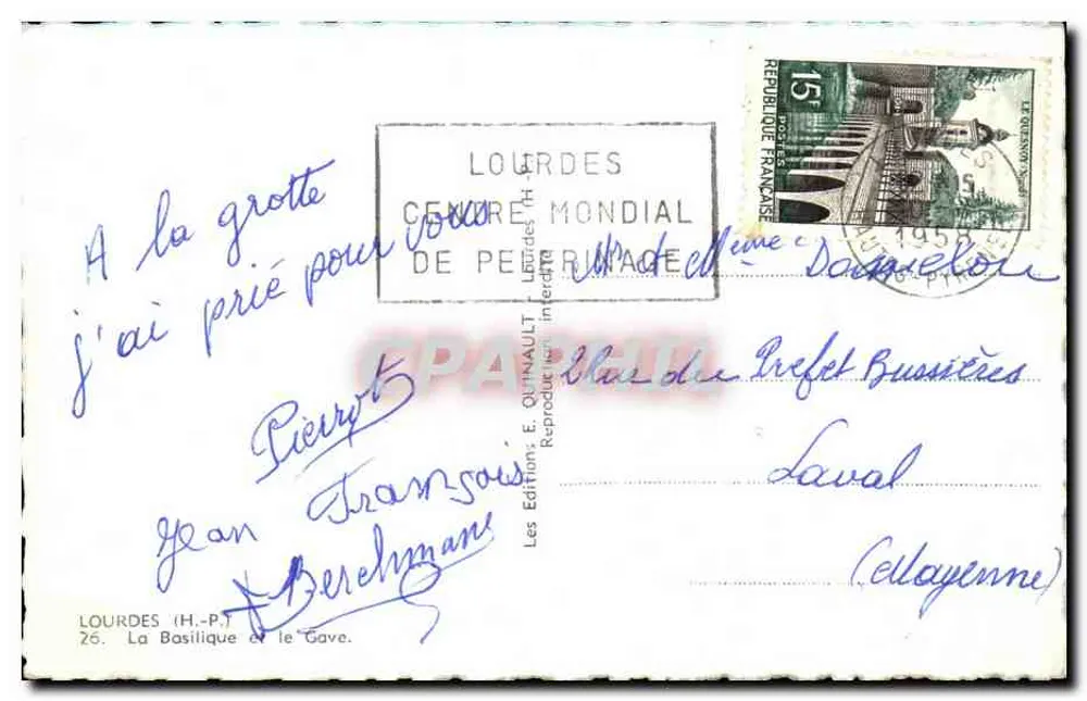 Lourdes — A Basílica e o Gave — Edição E. Quinault, n°26 - Verso