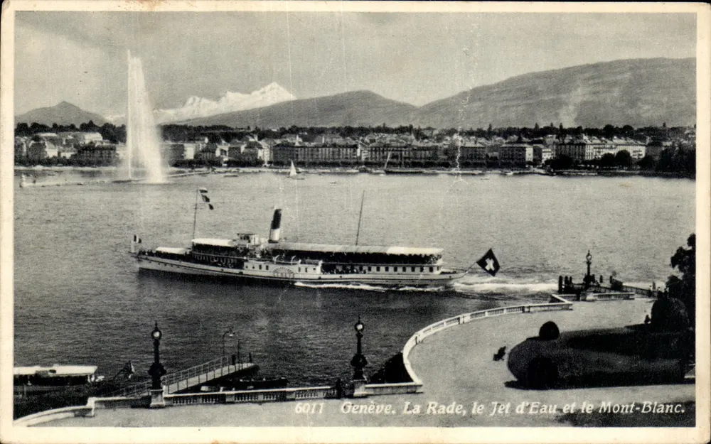 Genf. Der Hafen, der Jet d'Eau und der Mont-Blanc — unbekannter Verlag, Nr. 6017 - Vorderseite
