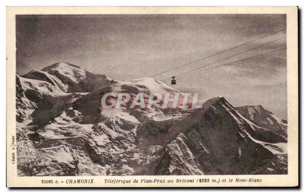 Chamonix — Seilbahn von Plan-Praz nach Brévent (2525 m.) und Mont Blanc — Verlag A. Endaco - Vorderseite