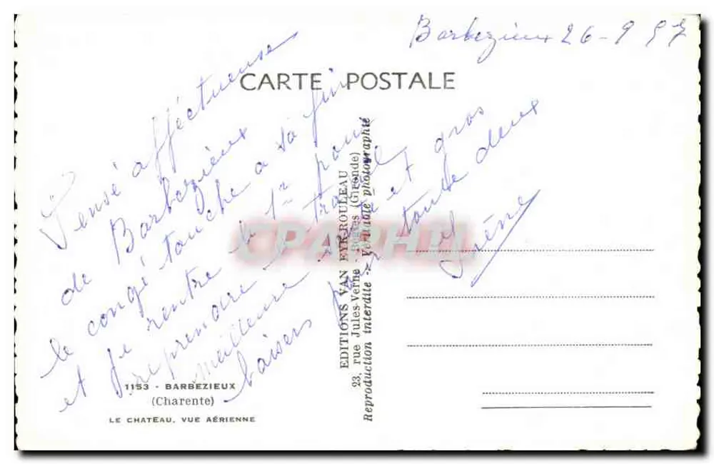 Das Schloss, Luftaufnahme — Barbezieux (Charente) — Éditions Van Barrolleau - Rückseite