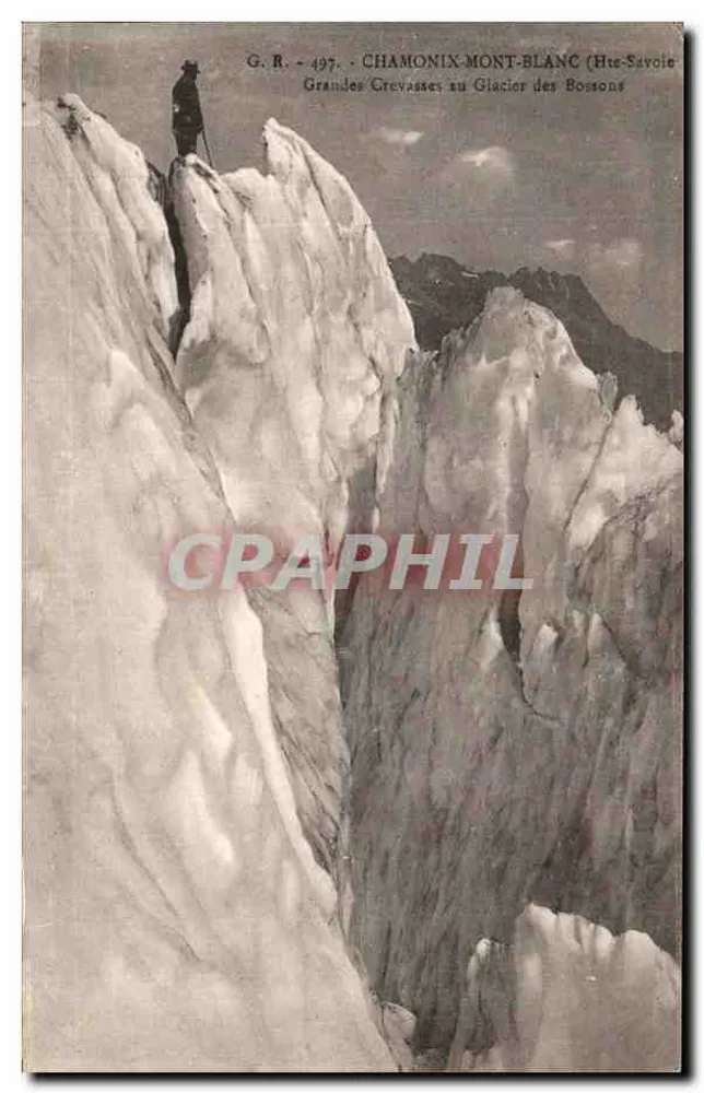Chamonix-Mont-Blanc — Grandes fendas no Glaciar dos Bossons — G.R. - 497 - Frente