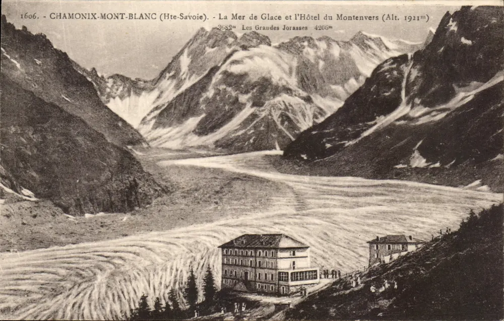 Chamonix-Mont-Blanc — Der Mer-de-Glace-Gletscher und das Hotel du Montenvers (Höhe 1911m) — L. Faurer, Verlag (Hte-Savoie) n°1606 - Vorderseite