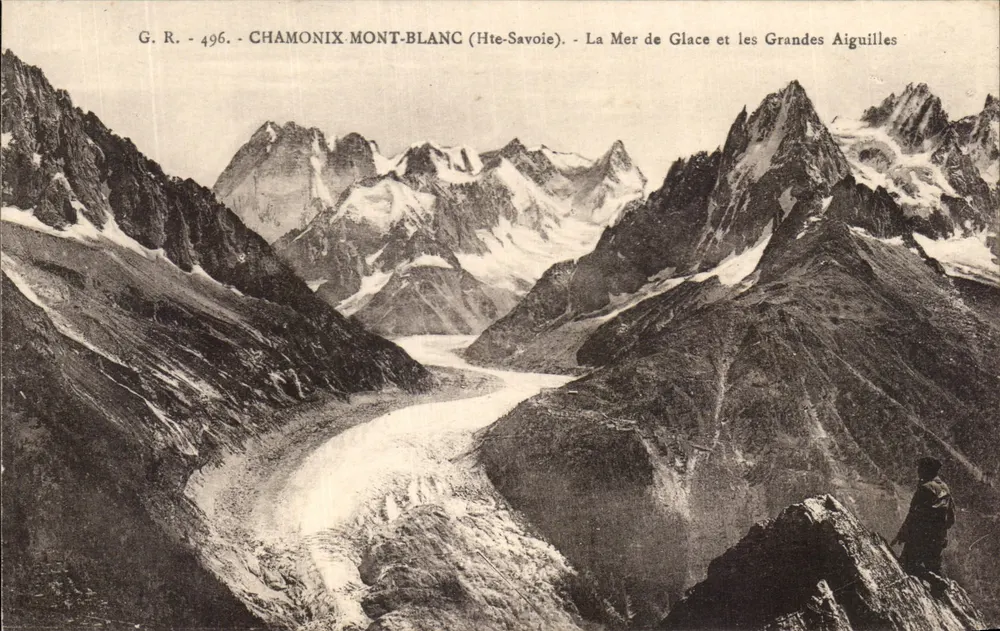 Chamonix-Mont-Blanc (Hte-Savoie) — Ansicht der Mer de Glace-Eisfläche und der Grandes Aiguilles — G.R. 496 - Vorderseite