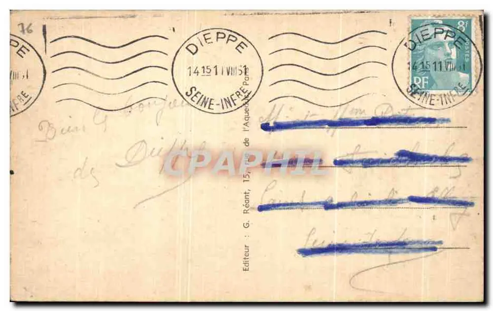 Dieppe (Seine-Inférieure) — A Esplanada — Editor G. Réant, n°50 - Verso