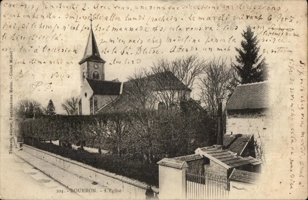 Bourron - A Igreja — Thibault, editor, Fontainebleau, n°204 - Frente