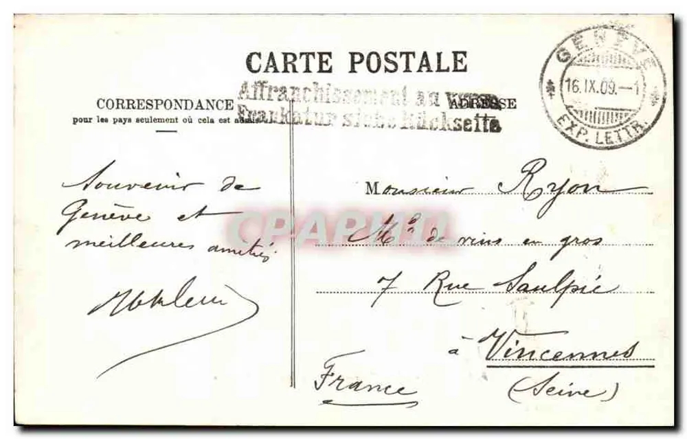 De Mont-Blanc (4810 m) gezien vanaf Genève — Jullien frères, Foto, Uitgave, Genève, n° J.J. 2208 - Achterkant