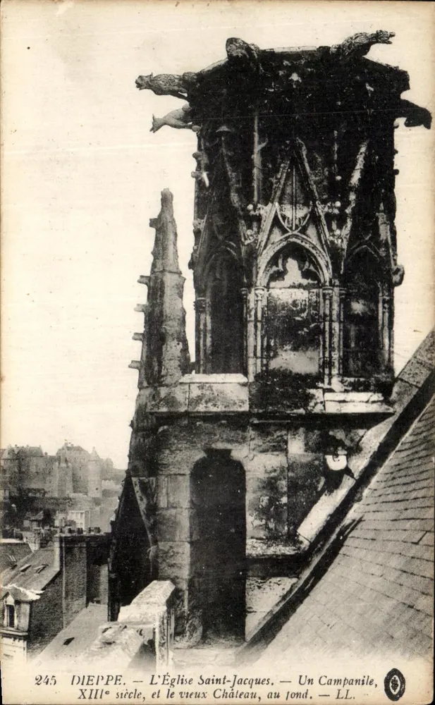 Dieppe — Die Kirche Saint-Jacques, ein Glockenturm und das alte Schloss im Hintergrund — LL, n°245 - Vorderseite