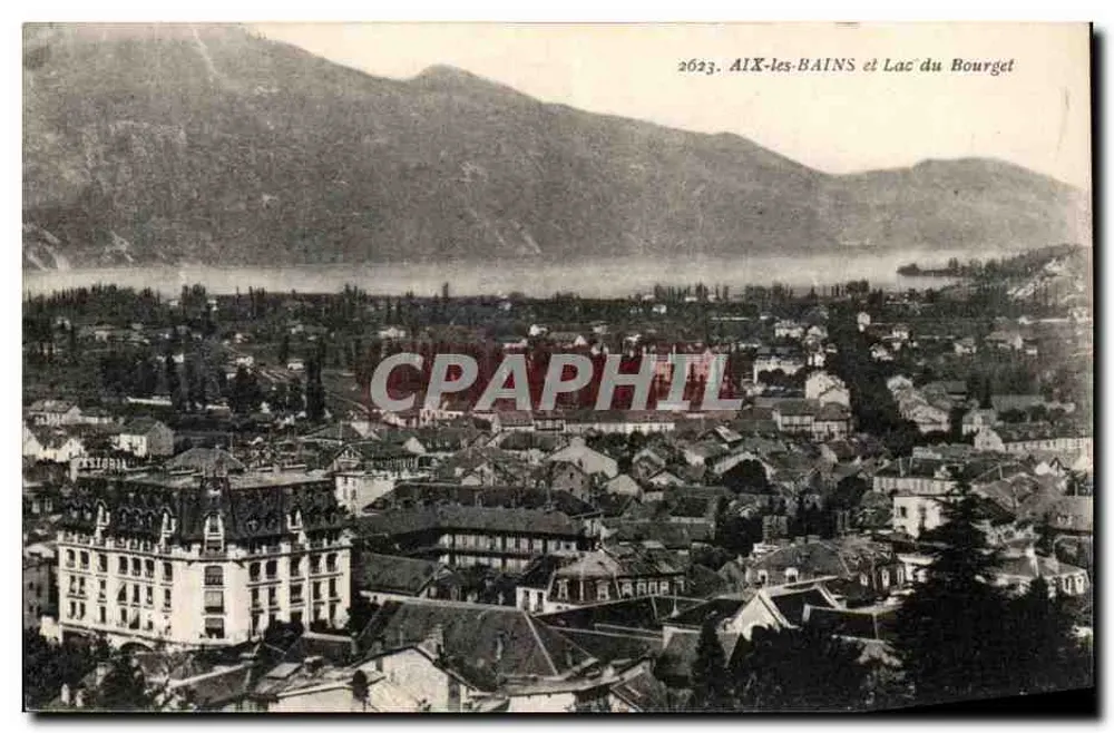 AIX-LES-BAINS e Lago do Bourget — vista aérea — editor Aix-les-Bains, n° 2623 - Frente